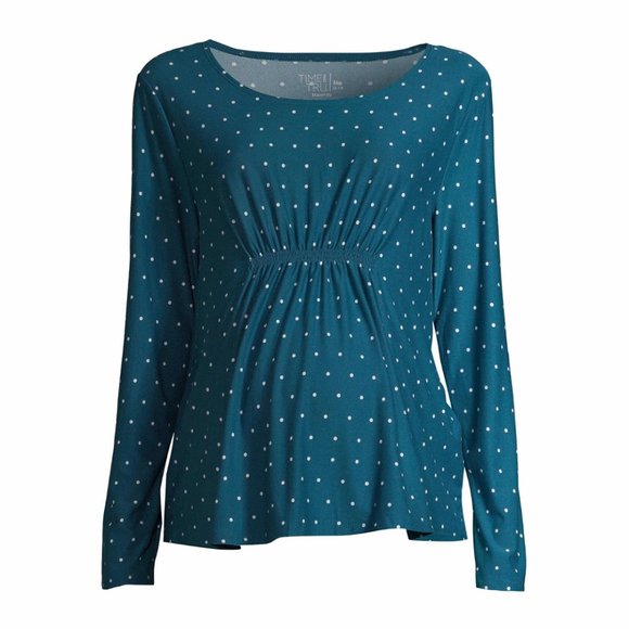 2/$12 💥 NWOTs (Sm) Time & Tru Green/White Polka Dot Maternity LS Blouse (898) - Picture 1 of 8